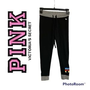 Victoria’s Secret PINK Yoga Black With Rainbow Logo Joggers Medium